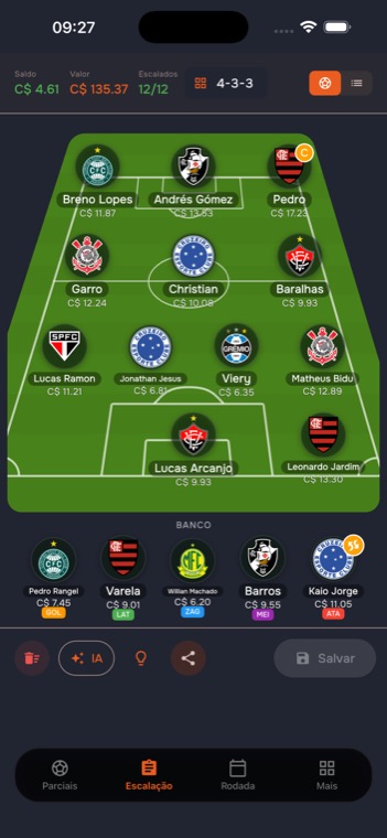 Parciais do time ao vivo
